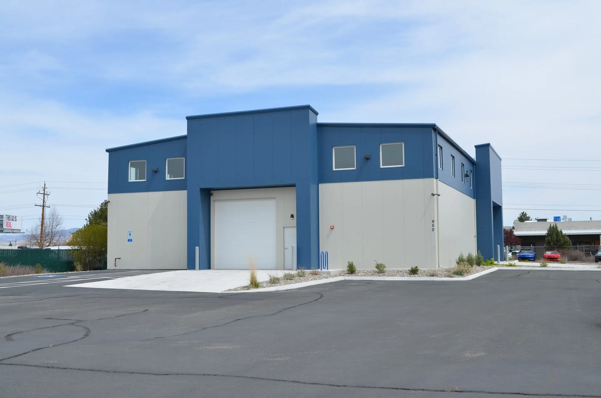 Industrial warehouse building with truck court and heavy-duty paving