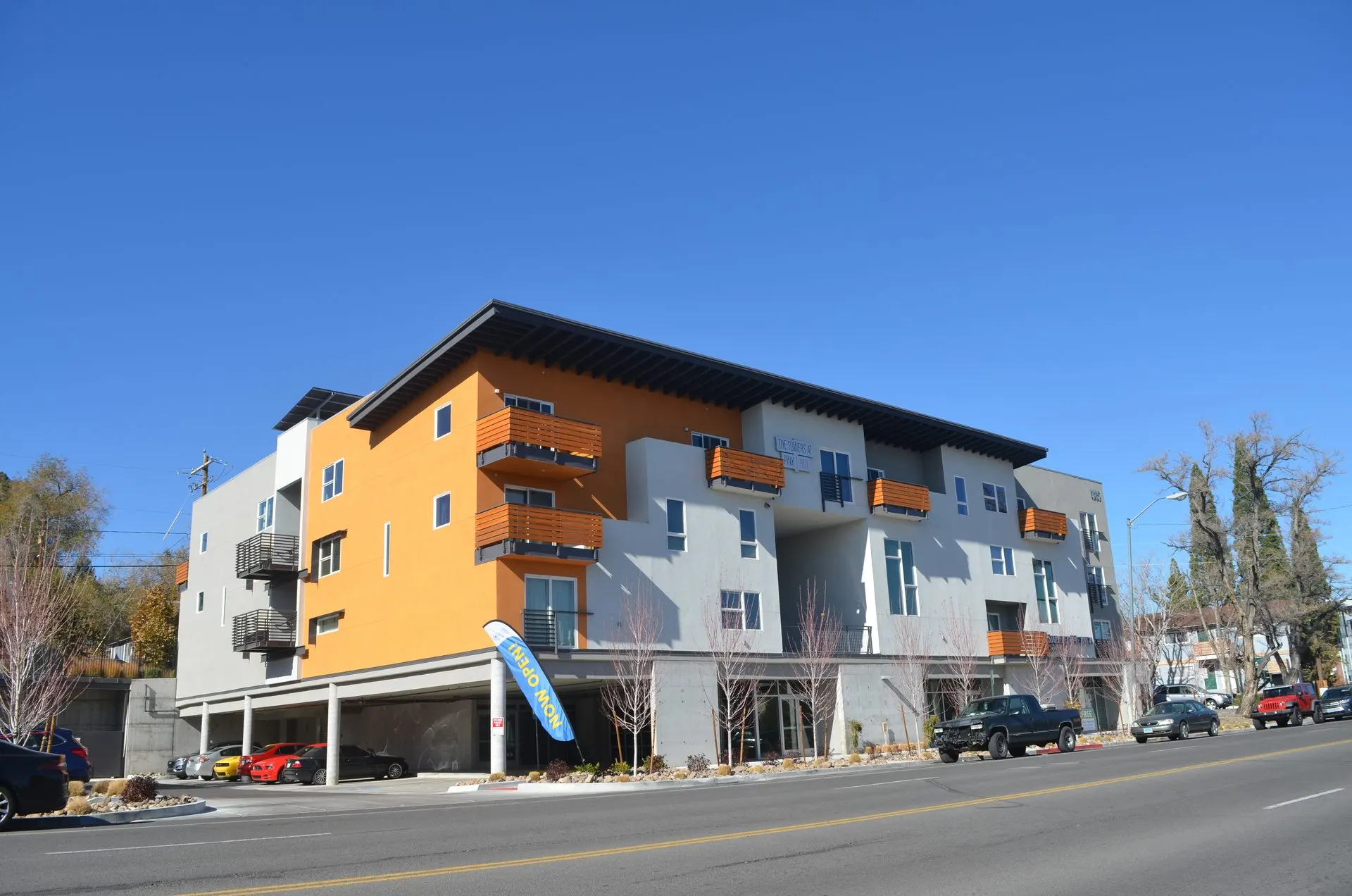 Mixed-use apartment and commercial building exterior
